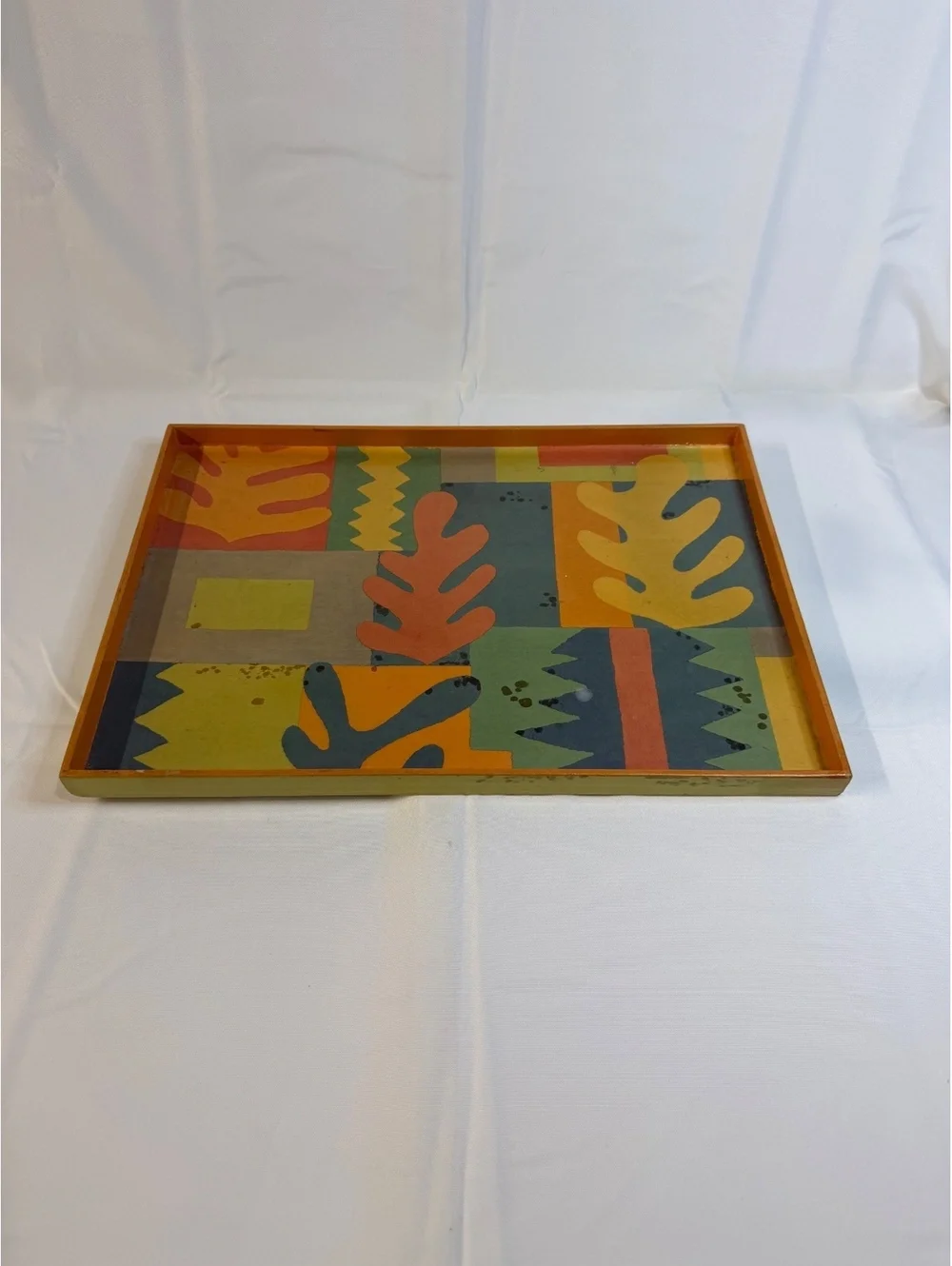 Vintage Colorful Abstract Patterned Wooden Serving Tray